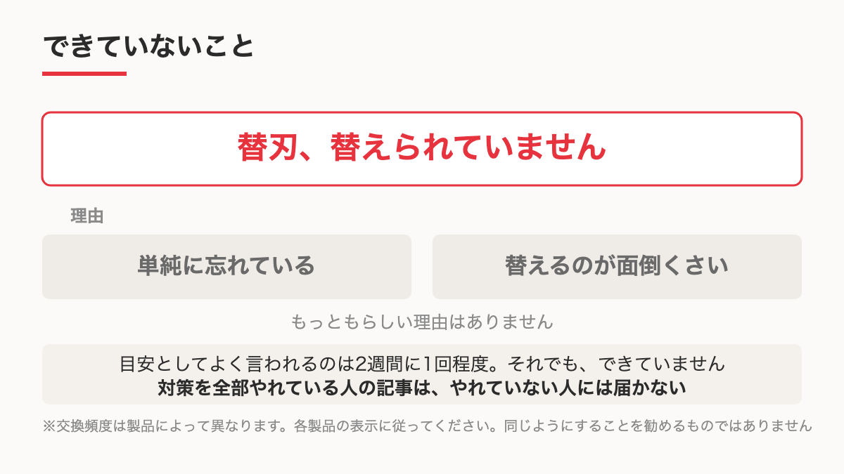 替刃の交換ができていないことを示す図のイメージ