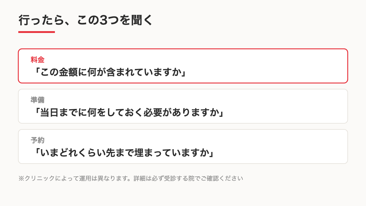 カウンセリングで聞いておくとよい3つの質問を示す図のイメージ